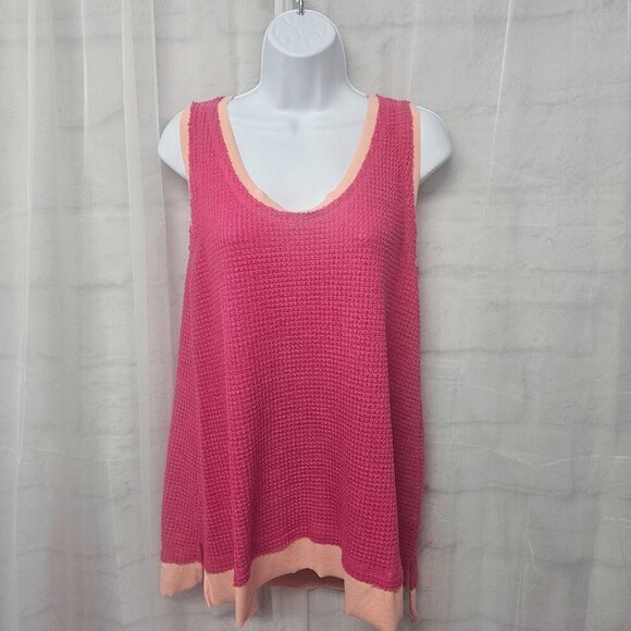 Pink Peach Waffle Weave Thermal Tank Boho Beach Summer L - Picture 9 of 9